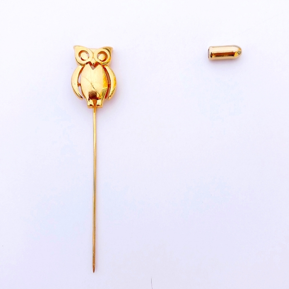 TRIFARI OWL PIN vintage stickpin goldtone 70s 80s Jewelry
